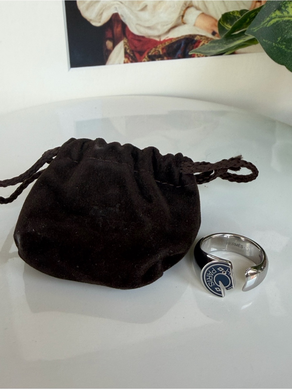 HERMES Carrousel Ring in Navy Enamel and Palladium Plating - Picture 3 of 6